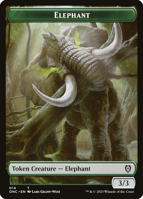 Elephant — Phyrexia: All Will Be One Commander Tokens #14, art by Lars Grant-West