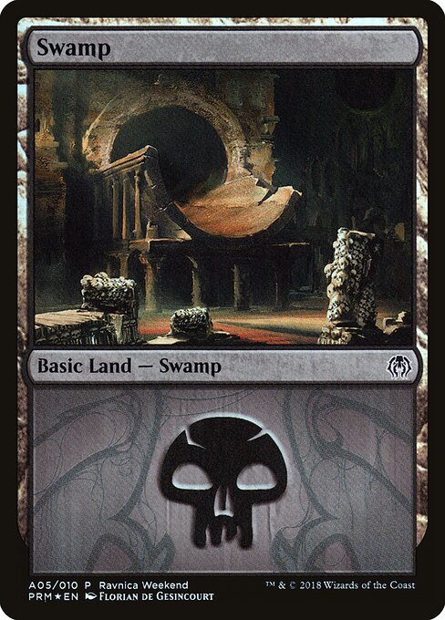 Swamp — GRN Ravnica Weekend #A05, art by Florian de Gesincourt