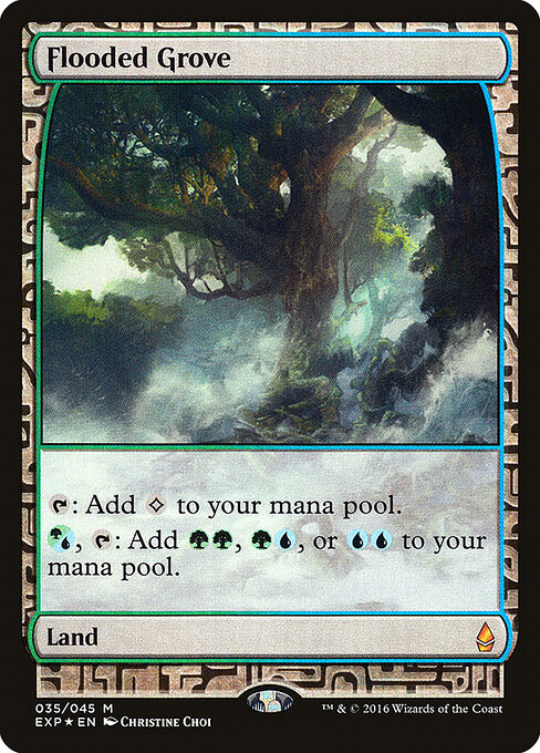 Flooded Grove — Zendikar Expeditions #35, art by Christine Choi