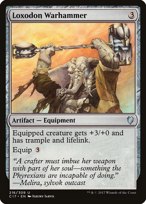 Loxodon Warhammer — Commander 2017 #216, art by Jeremy Jarvis