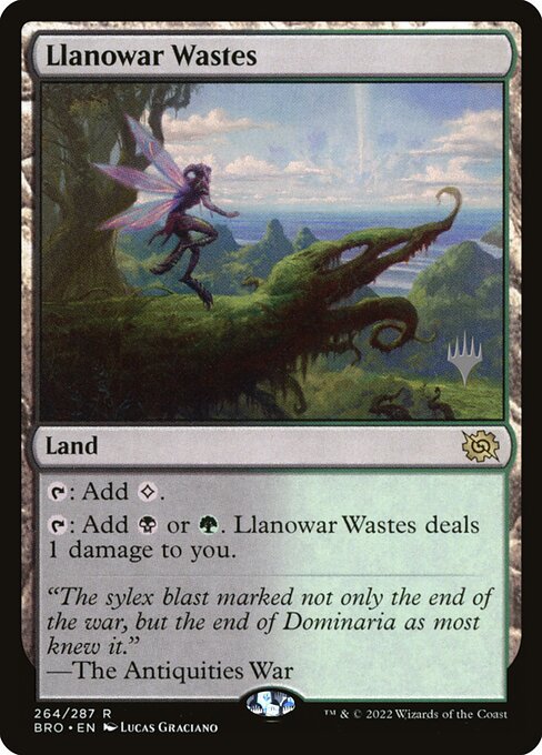 Llanowar Wastes — The Brothers' War Promos #264p, art by Lucas Graciano