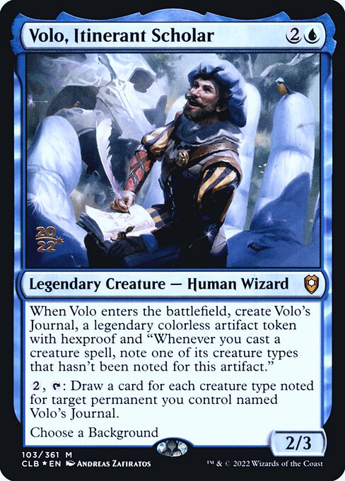Volo, Itinerant Scholar — Battle for Baldur's Gate Promos #103s, art by Andreas Zafiratos