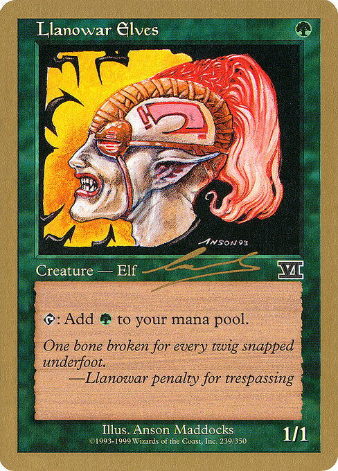 Llanowar Elves — World Championship Decks 2000 #nl239, art by Anson Maddocks