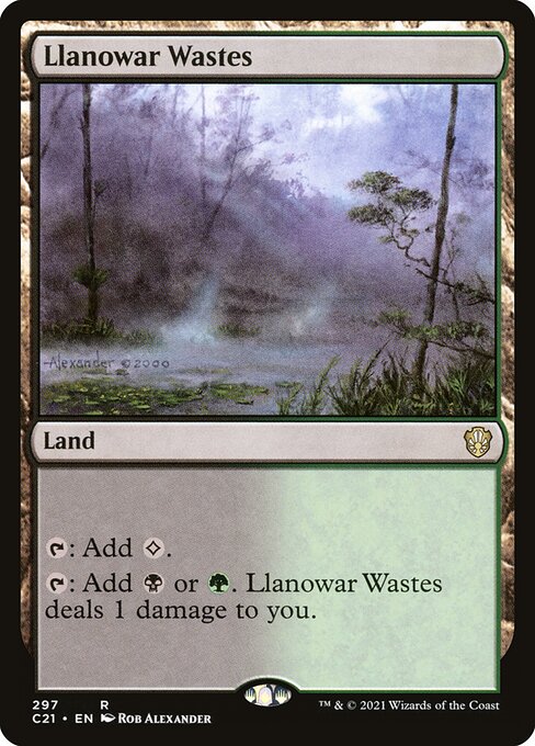 Llanowar Wastes — Commander 2021 #297, art by Rob Alexander