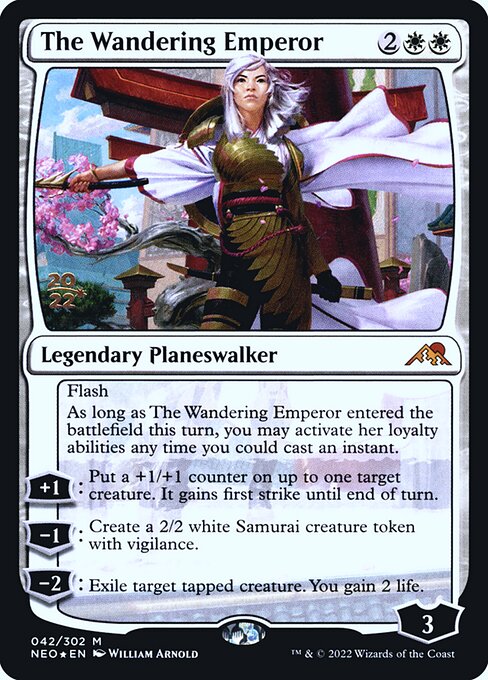 The Wandering Emperor — Kamigawa: Neon Dynasty Promos #42s, art by Tommy Arnold