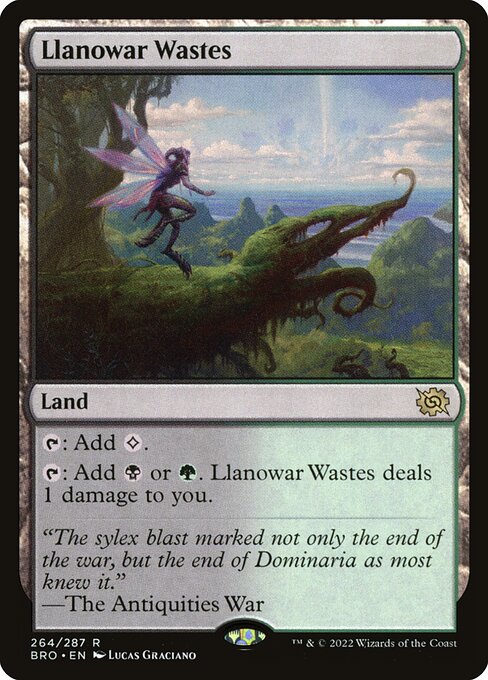 Llanowar Wastes — The Brothers' War #264, art by Lucas Graciano