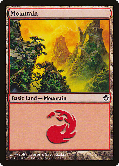 Mountain — Duel Decks: Ajani vs. Nicol Bolas #41, art by Zoltan Boros & Gabor Szikszai