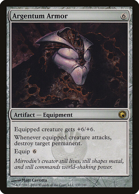Argentum Armor — Scars of Mirrodin #137, art by Matt Cavotta
