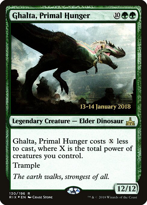 Ghalta, Primal Hunger — Rivals of Ixalan Promos #130s, art by Chase Stone