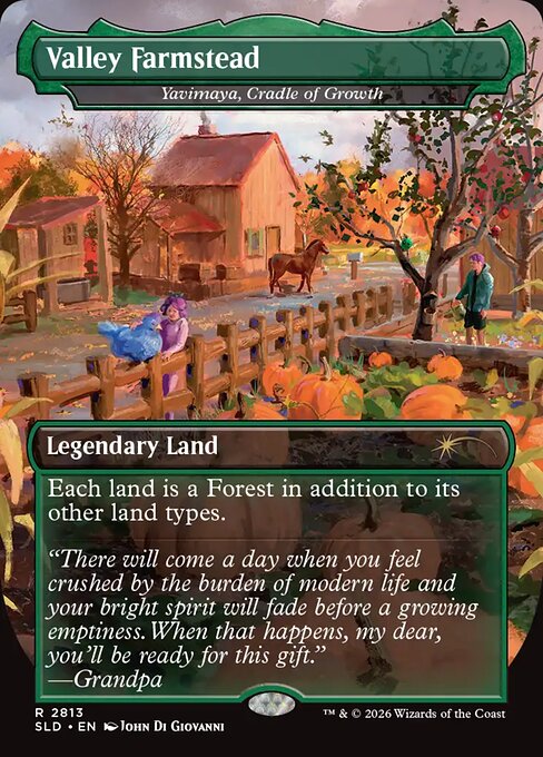 Yavimaya, Cradle of Growth — Valley Farmstead — Secret Lair Drop #2813, art by John Di Giovanni