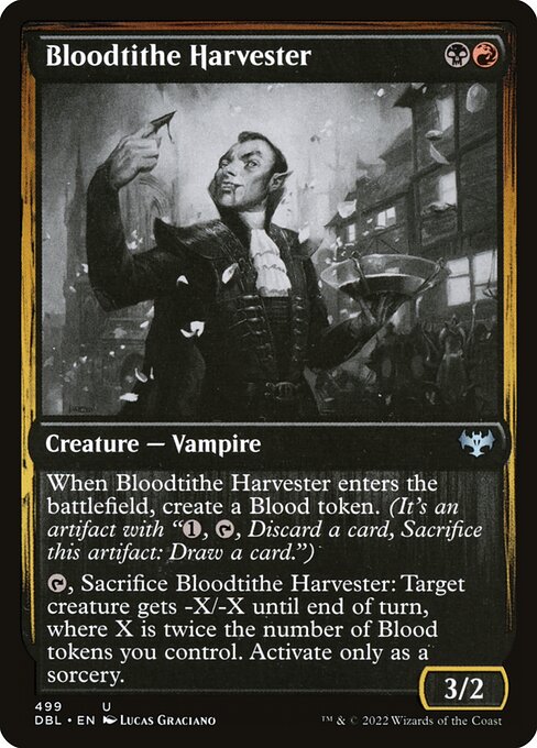 Bloodtithe Harvester — Innistrad: Double Feature #499, art by Lucas Graciano
