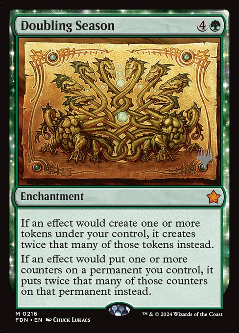 Doubling Season — Foundations Promos #216p, art by Chuck Lukacs