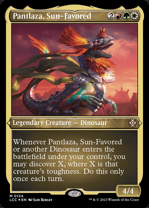 Pantlaza, Sun-Favored — The Lost Caverns of Ixalan Commander #124, art by Sam Burley
