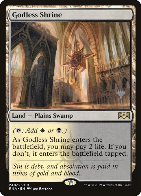 Godless Shrine — Ravnica Allegiance Promos #248p, art by Ravenna Tran