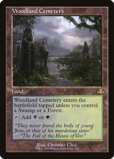 Woodland Cemetery — Dominaria Remastered #401, art by Christine Choi