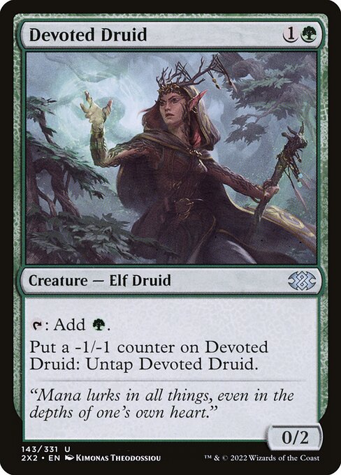 Devoted Druid — Double Masters 2022 #143, art by Kimonas Theodossiou