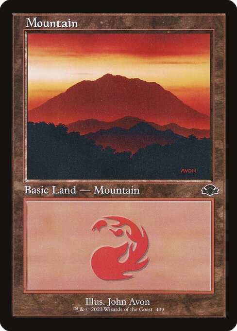 Mountain — Dominaria Remastered #409, art by John Avon