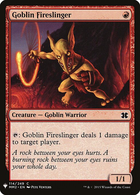 Goblin Fireslinger — The List #MM2-114, art by Pete Venters