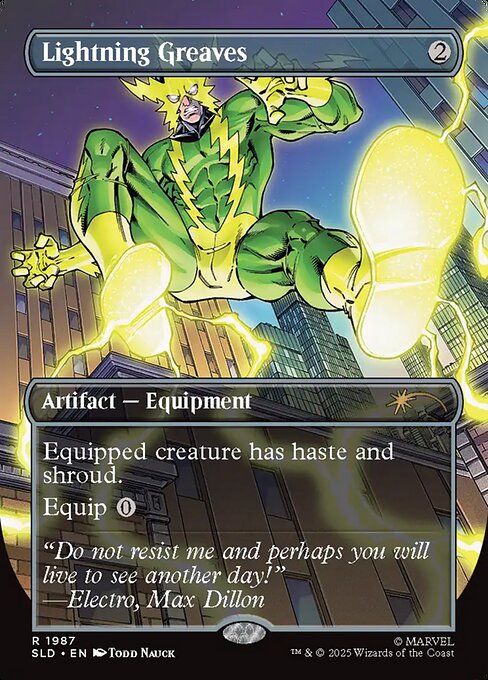 Lightning Greaves — Secret Lair Drop #1987, art by Todd Nauck
