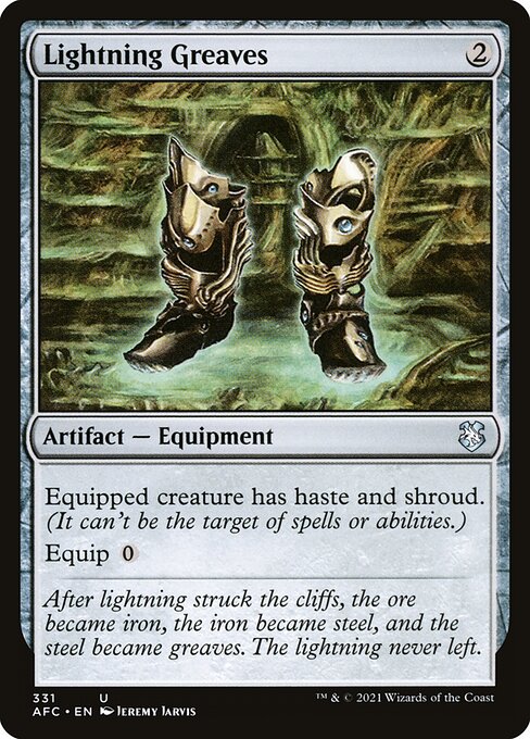 Lightning Greaves — Forgotten Realms Commander #331, art by Jeremy Jarvis