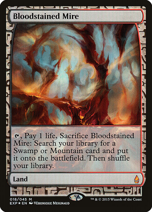 Bloodstained Mire — Zendikar Expeditions #18, art by Véronique Meignaud