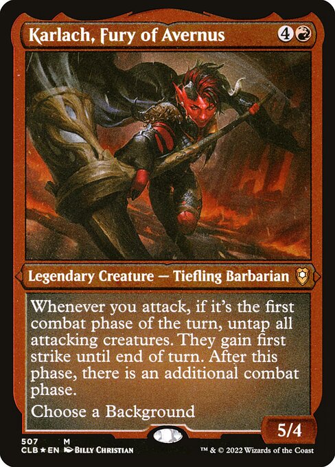 Karlach, Fury of Avernus — Commander Legends: Battle for Baldur's Gate #507, art by Billy Christian