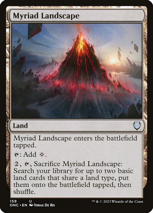 Myriad Landscape — Phyrexia: All Will Be One Commander #159, art by Jonas De Ro