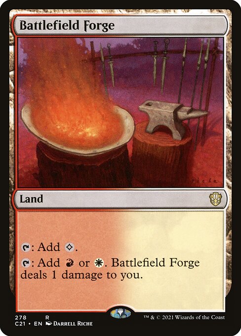 Battlefield Forge — Commander 2021 #278, art by Darrell Riche