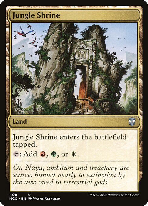 Jungle Shrine — New Capenna Commander #409, art by Wayne Reynolds