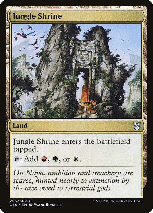 Jungle Shrine — Commander 2019 #255, art by Wayne Reynolds