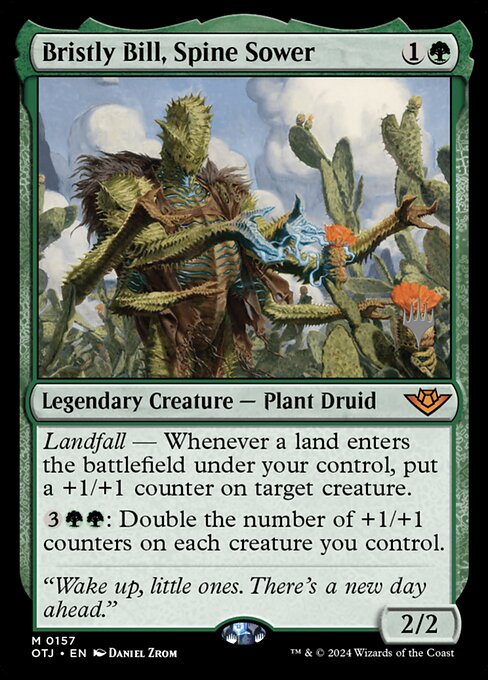 Bristly Bill, Spine Sower — Outlaws of Thunder Junction Promos #157p, art by Daniel Zrom