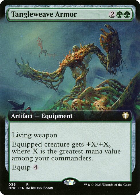 Tangleweave Armor — Phyrexia: All Will Be One Commander #36, art by Johann Bodin