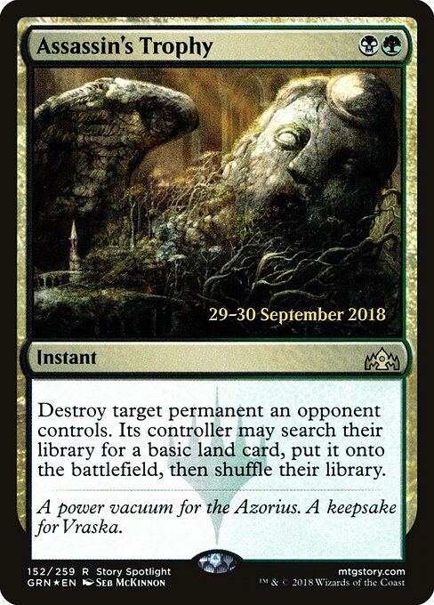 Assassin's Trophy — Guilds of Ravnica Promos #152s, art by Seb McKinnon