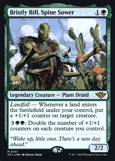 Bristly Bill, Spine Sower — Outlaws of Thunder Junction Promos #157s, art by Daniel Zrom
