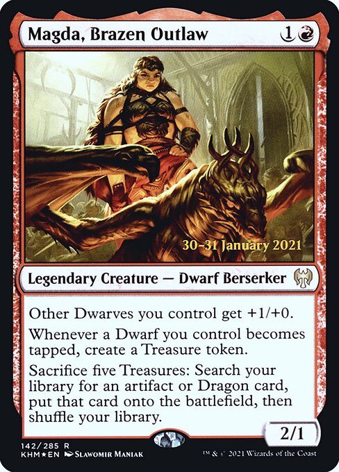 Magda, Brazen Outlaw — Kaldheim Promos #142s, art by Slawomir Maniak