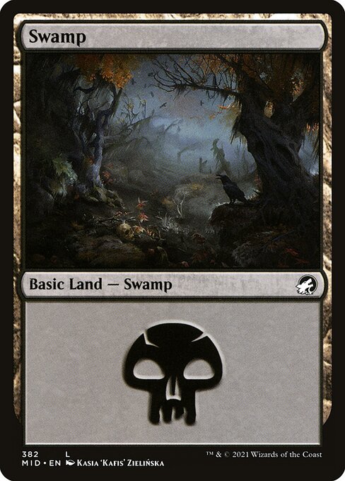 Swamp — Innistrad: Midnight Hunt #382, art by Kasia 'Kafis' Zielińska