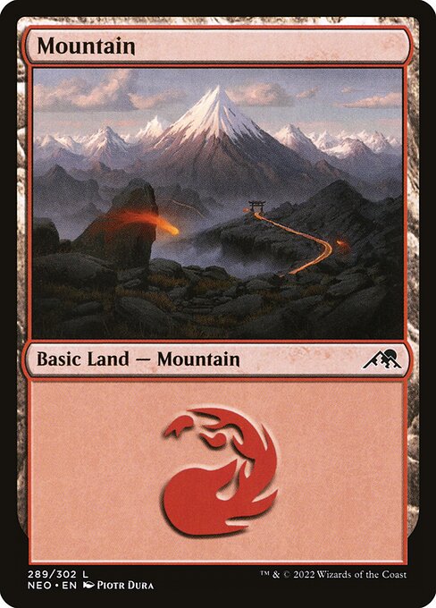 Mountain — Kamigawa: Neon Dynasty #289, art by Piotr Dura