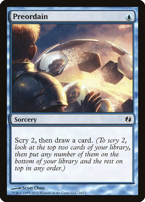 Preordain — Duel Decks: Venser vs. Koth #24, art by Scott Chou