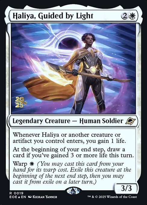 Haliya, Guided by Light — Edge of Eternities Promos #19s, art by Kieran Yanner