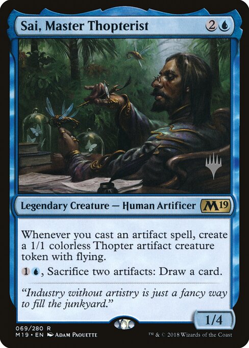 Sai, Master Thopterist — Core Set 2019 Promos #69p, art by Adam Paquette
