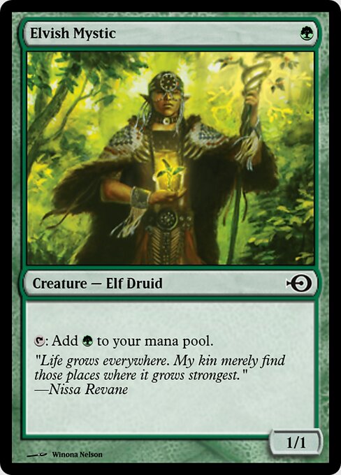 Elvish Mystic — Magic Online Promos #51538, art by Winona Nelson