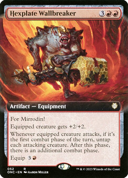 Hexplate Wallbreaker — Phyrexia: All Will Be One Commander #52, art by Aaron Miller