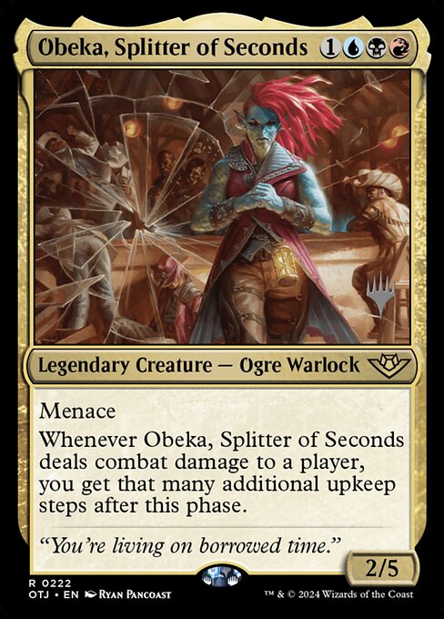 Obeka, Splitter of Seconds — Outlaws of Thunder Junction Promos #222p, art by Ryan Pancoast