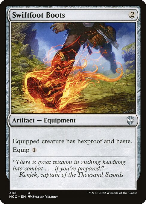 Swiftfoot Boots — New Capenna Commander #382, art by Svetlin Velinov