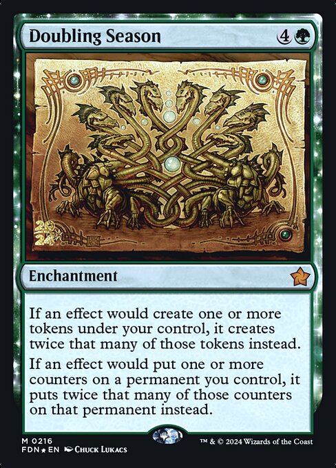 Doubling Season — Foundations Promos #216s, art by Chuck Lukacs