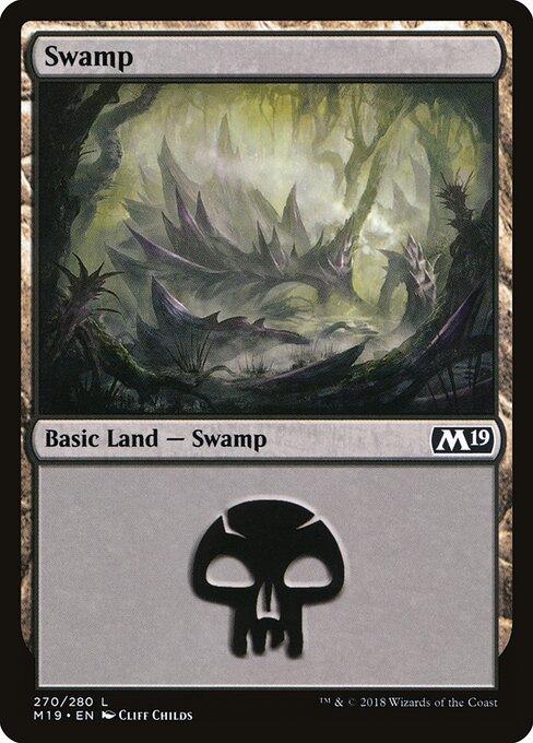 Swamp — Core Set 2019 #270, art by Cliff Childs