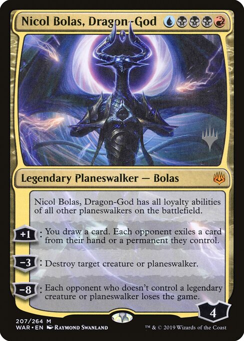 Nicol Bolas, Dragon-God — War of the Spark Promos #207p, art by Raymond Swanland