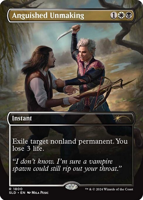 Anguished Unmaking — Secret Lair Drop #1800, art by Mila Pesic