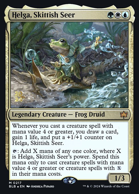 Helga, Skittish Seer — Bloomburrow Promos #217s, art by Andrea Piparo