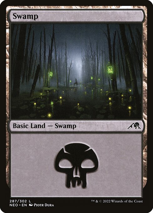 Swamp — Kamigawa: Neon Dynasty #287, art by Piotr Dura